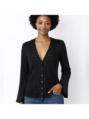 Talbots Petites Black Lightweight Bell Sleeve V-Neck Cardigan MP